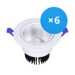 Voordeelpak 6x LED Downlight Rond Kantelbaar 12W 960lm 60D - 930 Warm Wit | 110mm - Zaagmaat 90mm - UGR <19